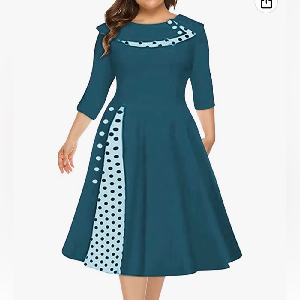 Long sleeve color dot retro midi dress